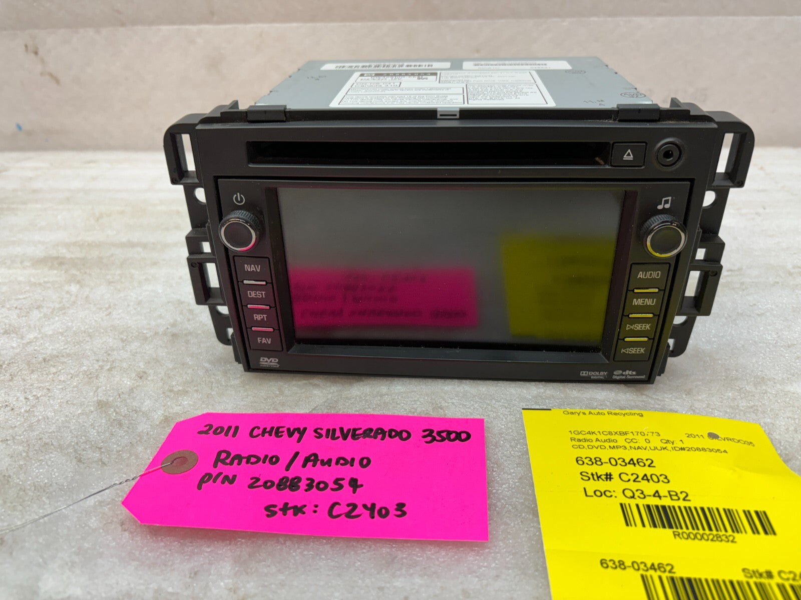 11 GMC SIERRA CHEVROLET SILVERADO OEM UUK NAVIGATION STEREO RADIO 09-13 20883054