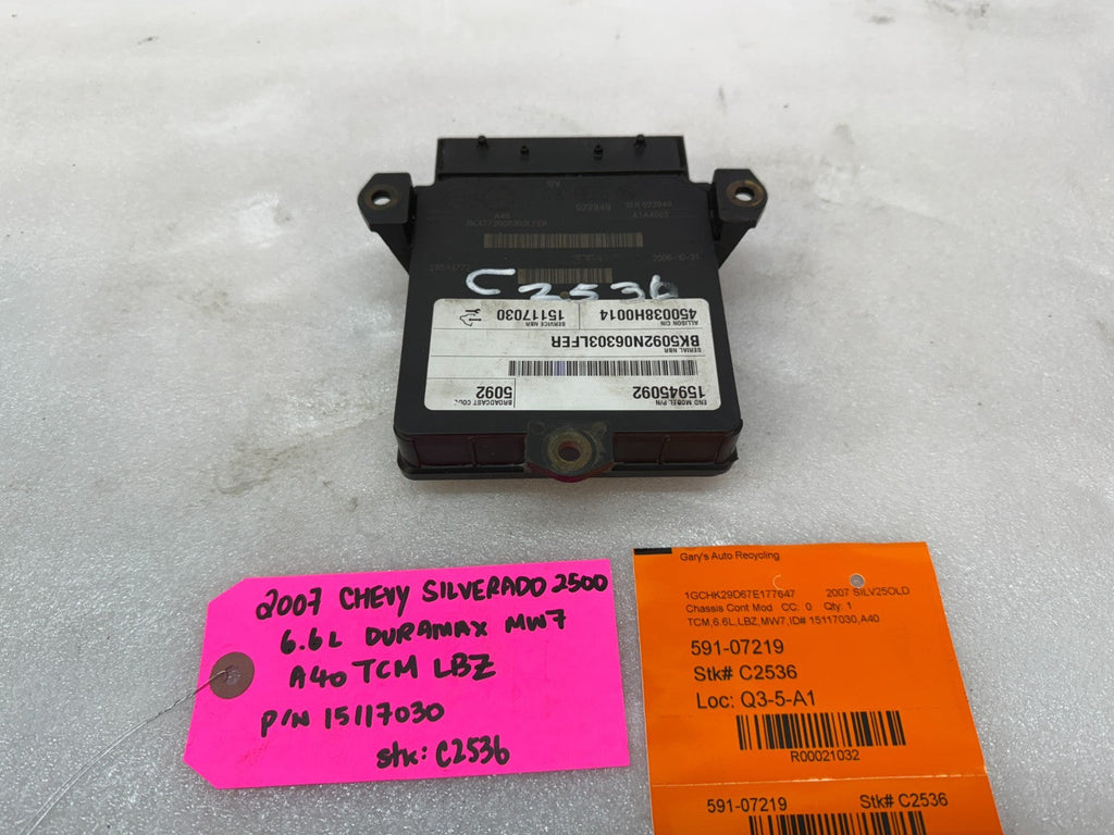 06 07 08 GMC SIERRA ALLISON A40 TRANSMISSION CONTROL MODULE TCM TCU A40 15117030