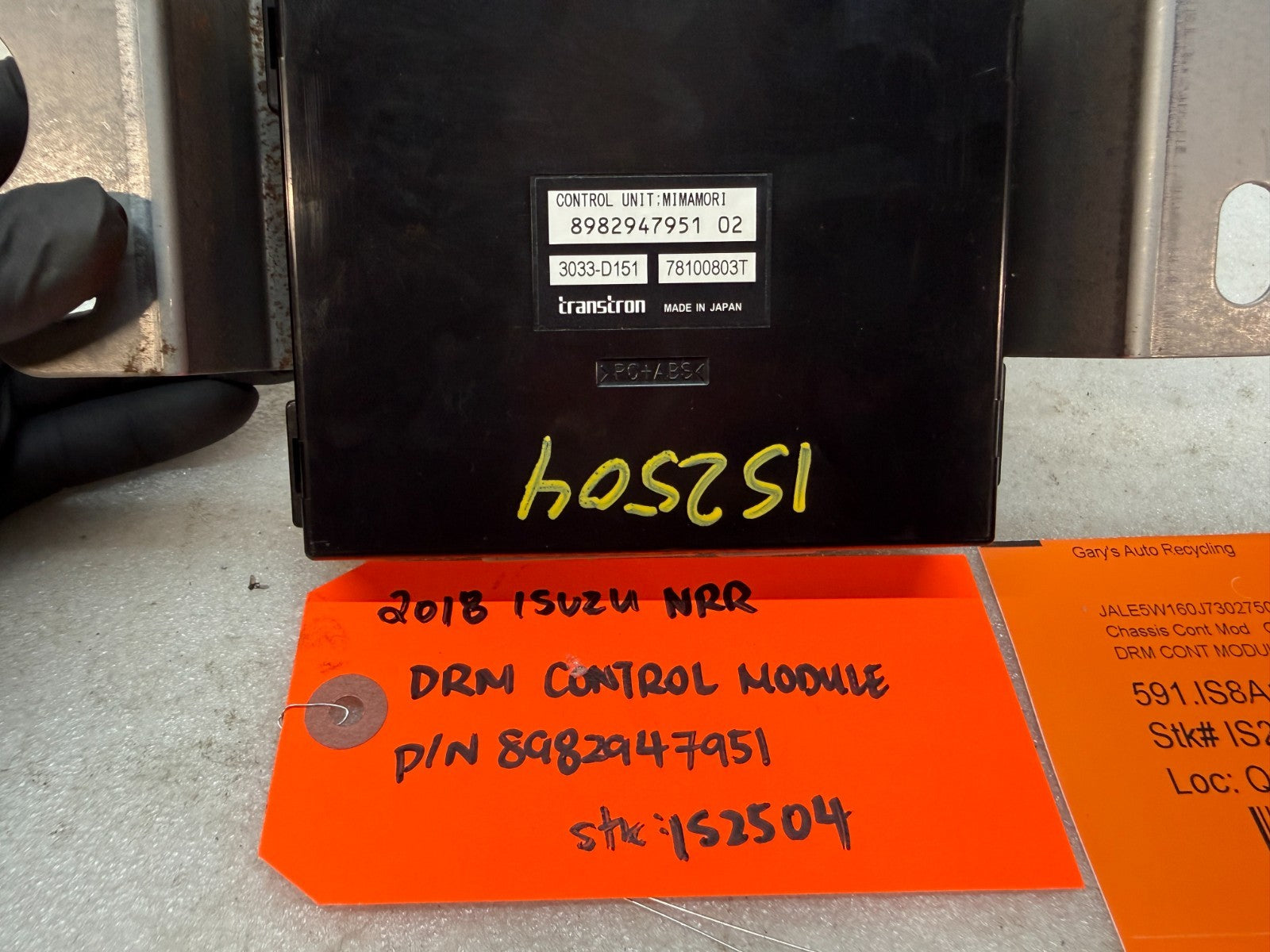 18 ISUZU NRR NPR NQR 5.2 DRM DATA RECORDING CONTROL MODULE 8982947951