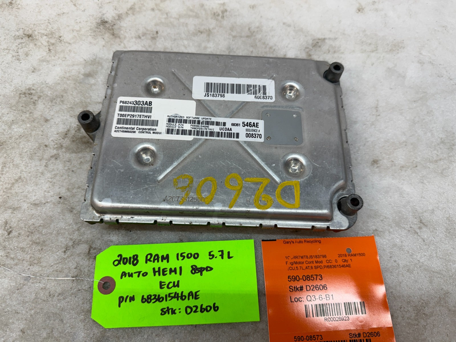 18 DODGE RAM SPORT 1500 5.7 HEMI ENGINE COMPUTER ECM ECU 68361546AE 15-21 63k