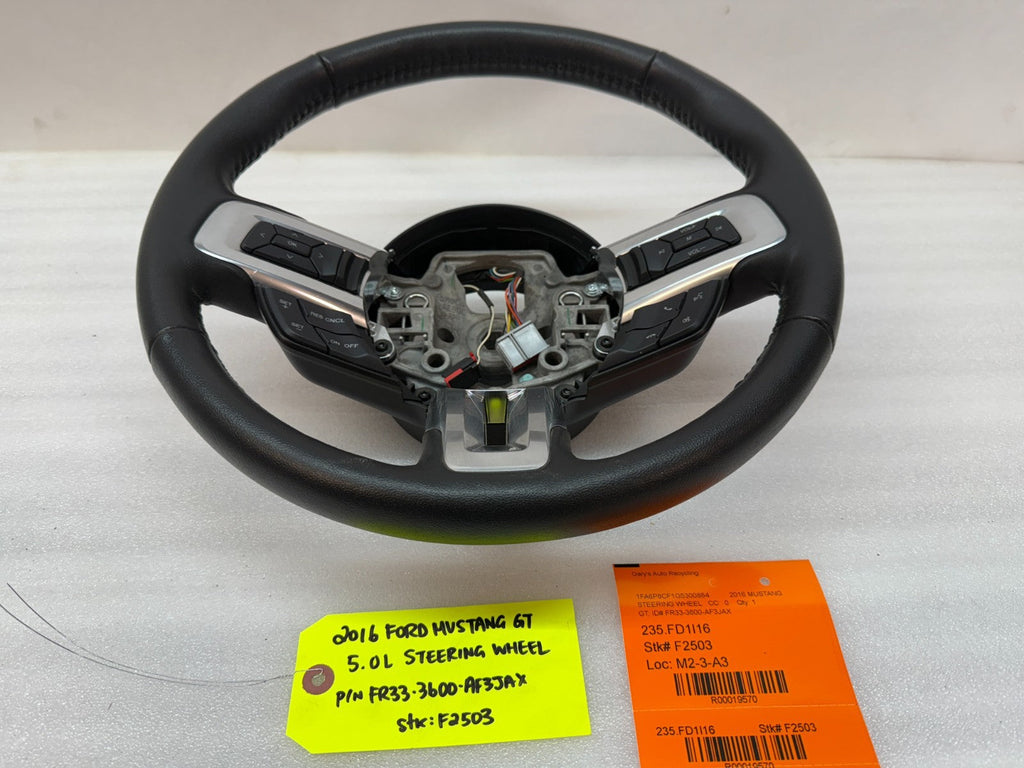 16 FORD MUSTANG GT BLACK LEATHER STEERING WHEEL W CONTROLS  6sp MANUAL 15 16 17