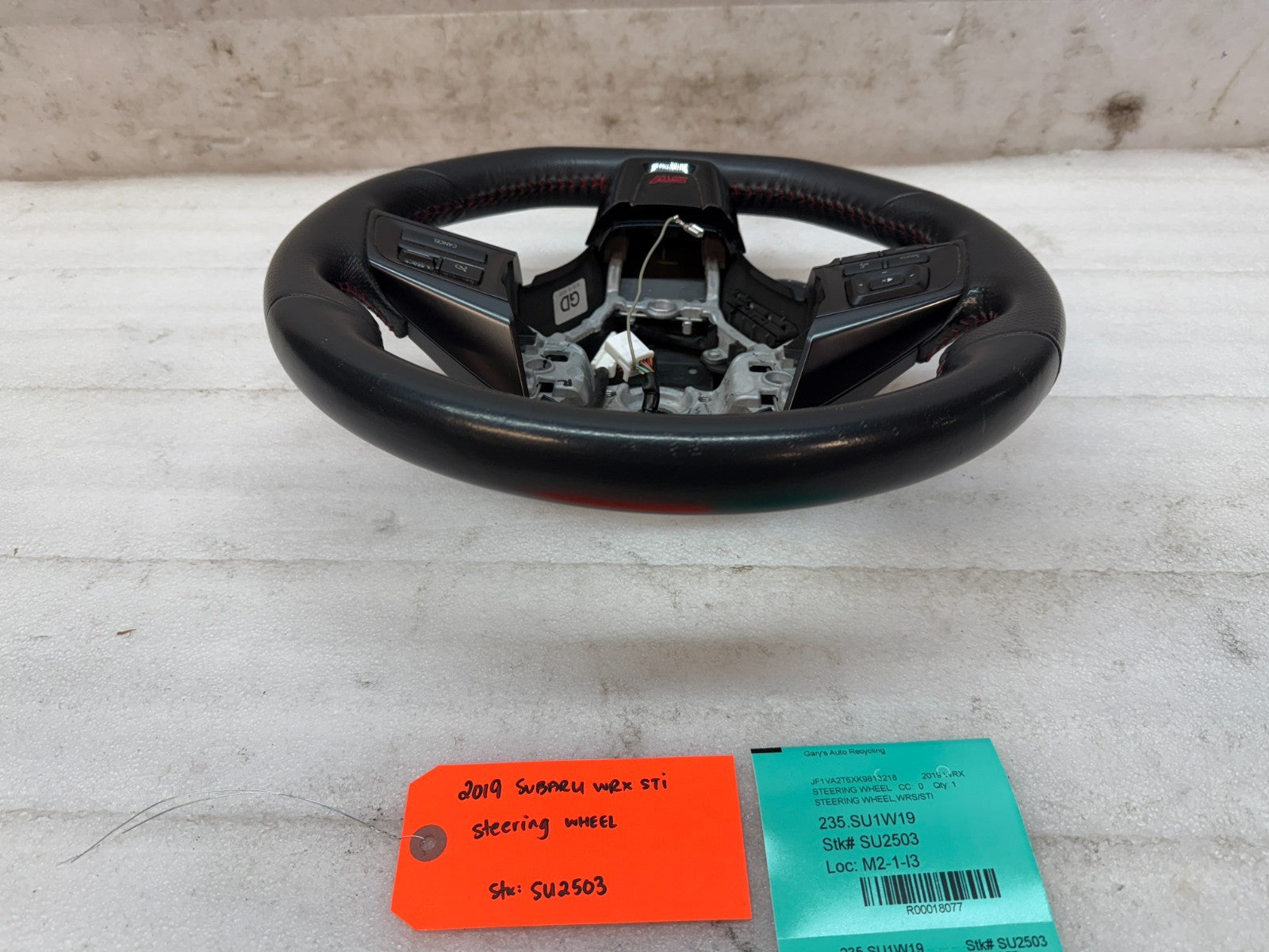 15-21 SUBARU WRX STI LEATHER STEERING WHEEL ASSEMBLY RED STITCHED OEM