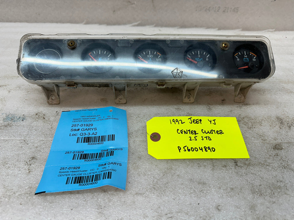 92-95 JEEP WRANGLER YJ OEM METRIC CENTER GAUGE CLUSTER P56004890