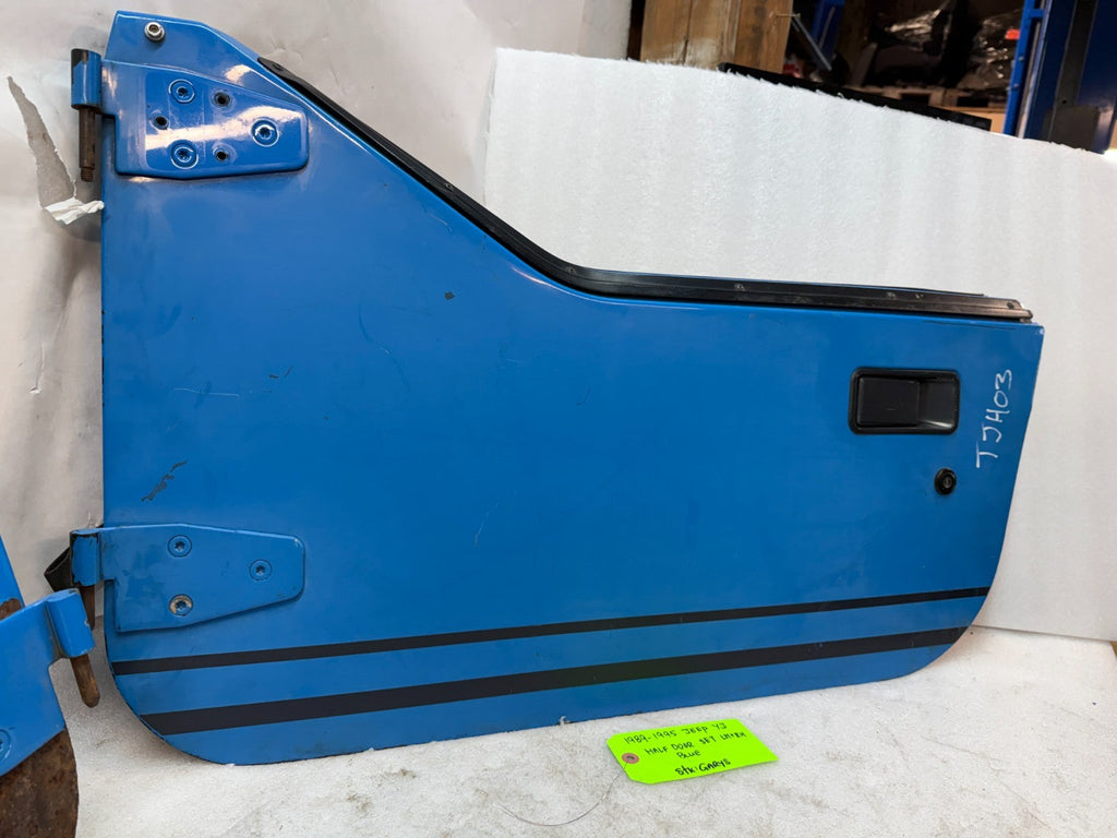 87-95 JEEP WRANGLER YJ OEM BLUE LEFT RIGHT HALF DOORS W DOOR PANELS