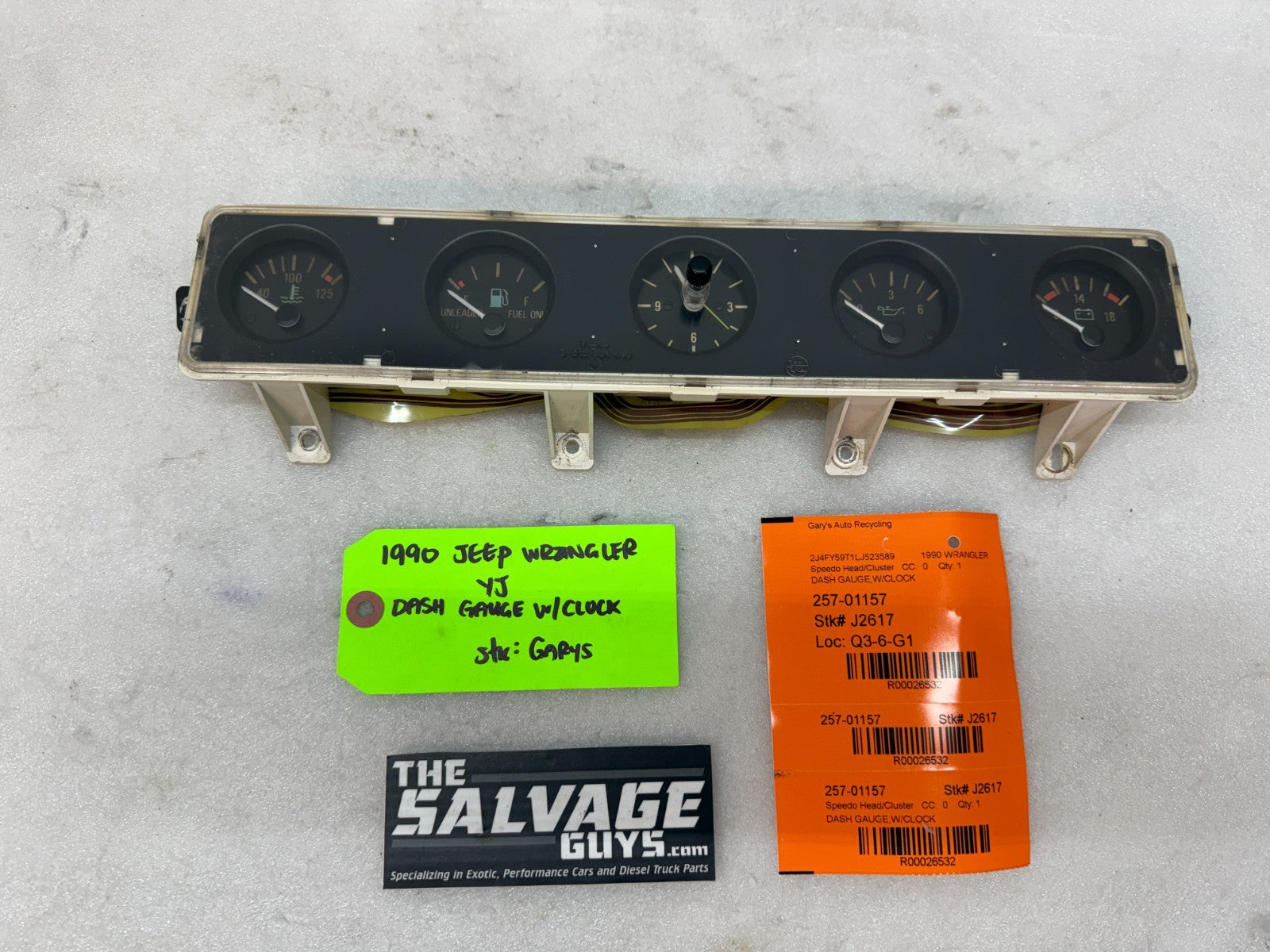 87-91 JEEP WRANGLER YJ OEM METRIC CENTER GAUGE CLUSTER CLOCK