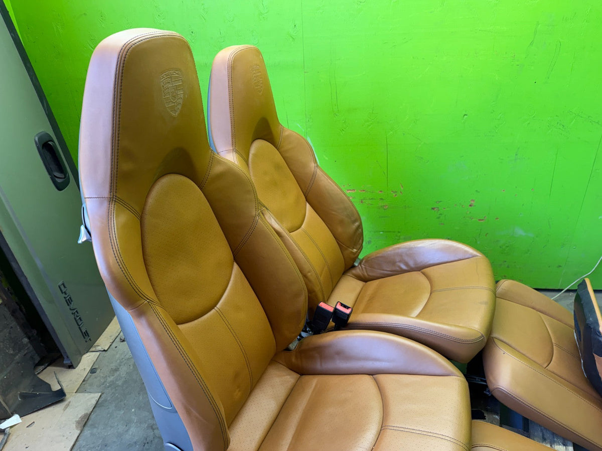 05-13 PORSCHE 997 911 LEFT RIGHT POWER HEATED 18 WAY SPORT SEATS NATURAL BROWN