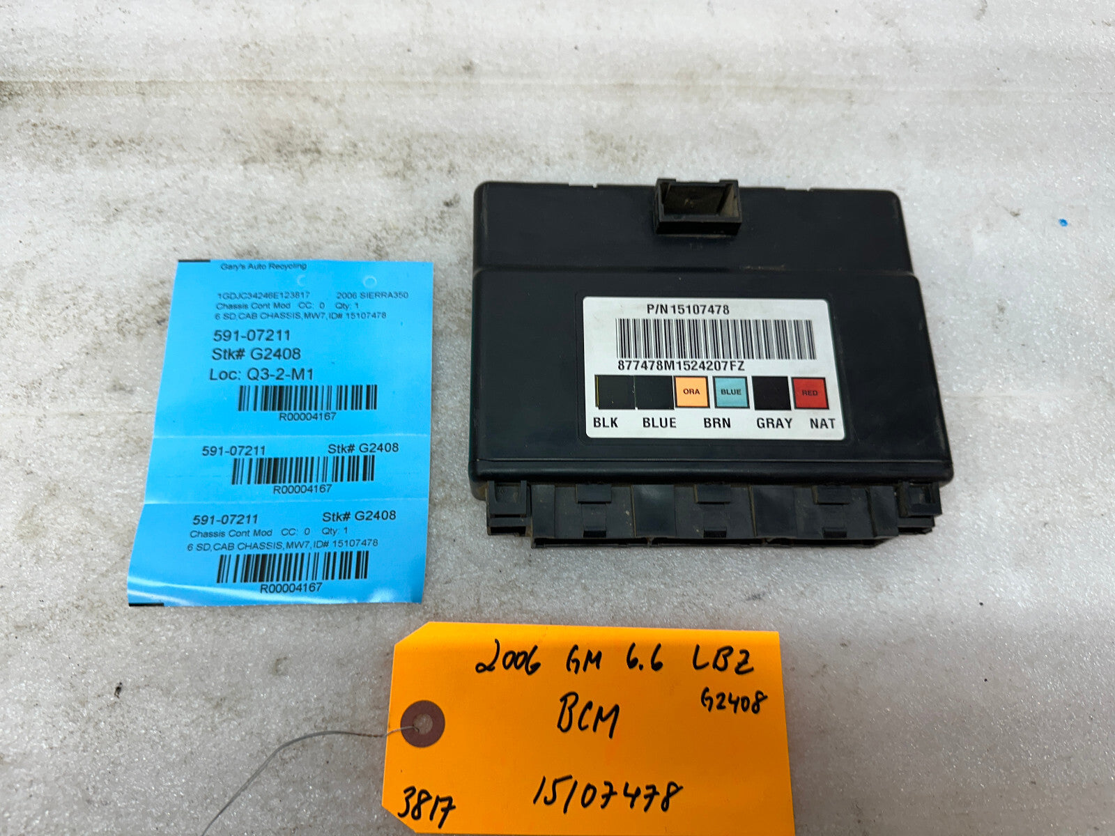 06 07 Chevrolet GMC DURAMAX LBZ 6.6 BODY CONTROL MODULE BCM 15107478
