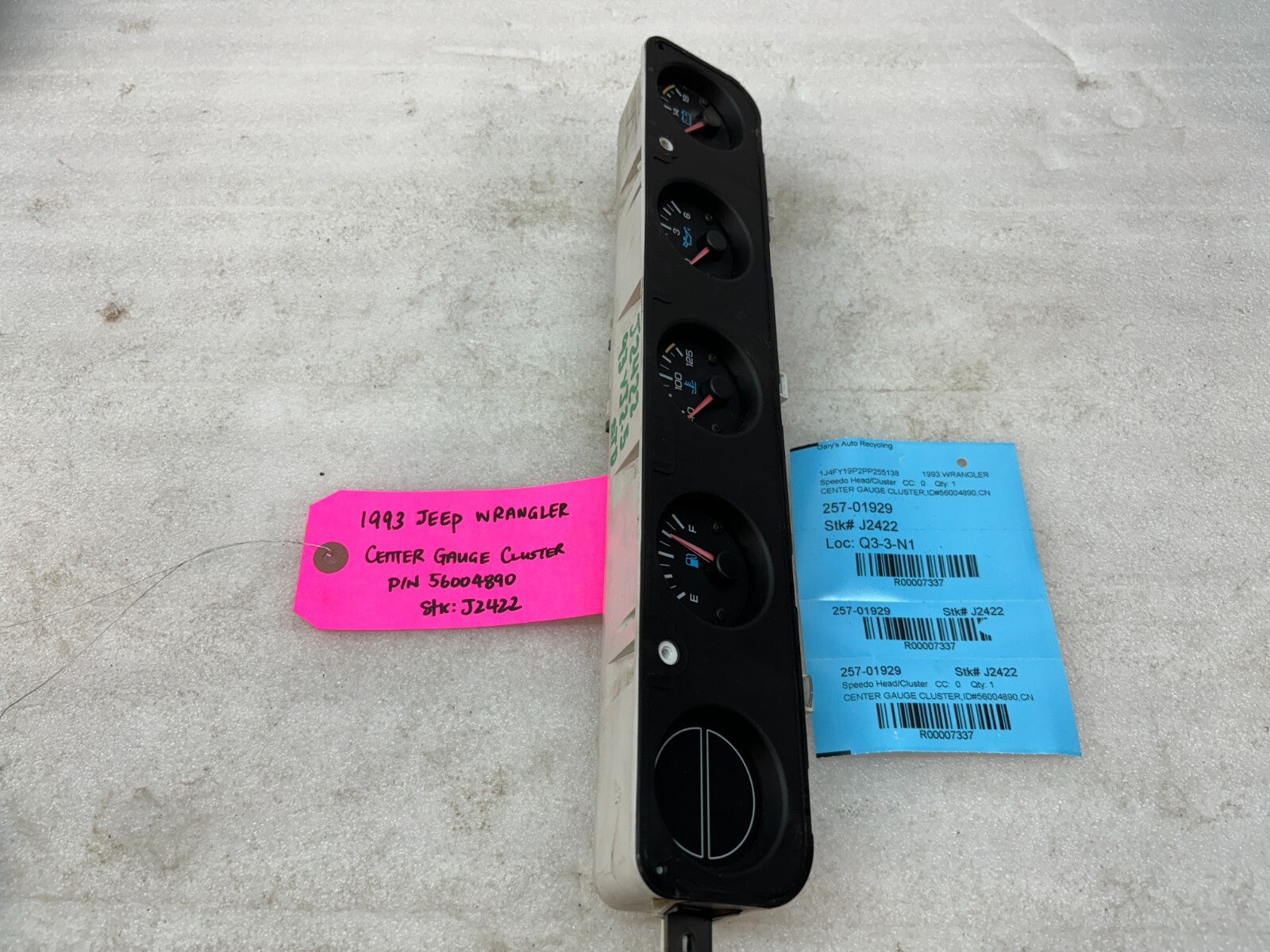 92-95 JEEP WRANGLER YJ OEM METRIC CENTER GAUGE CLUSTER P56004890