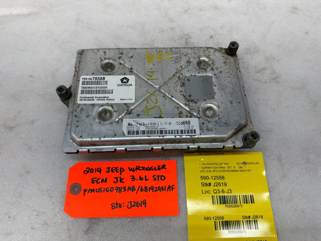 14 JEEP WRANGLER JK 3.6 STANDARD TRANS ENGINE COMPUTER ECM ECU P05150783AB