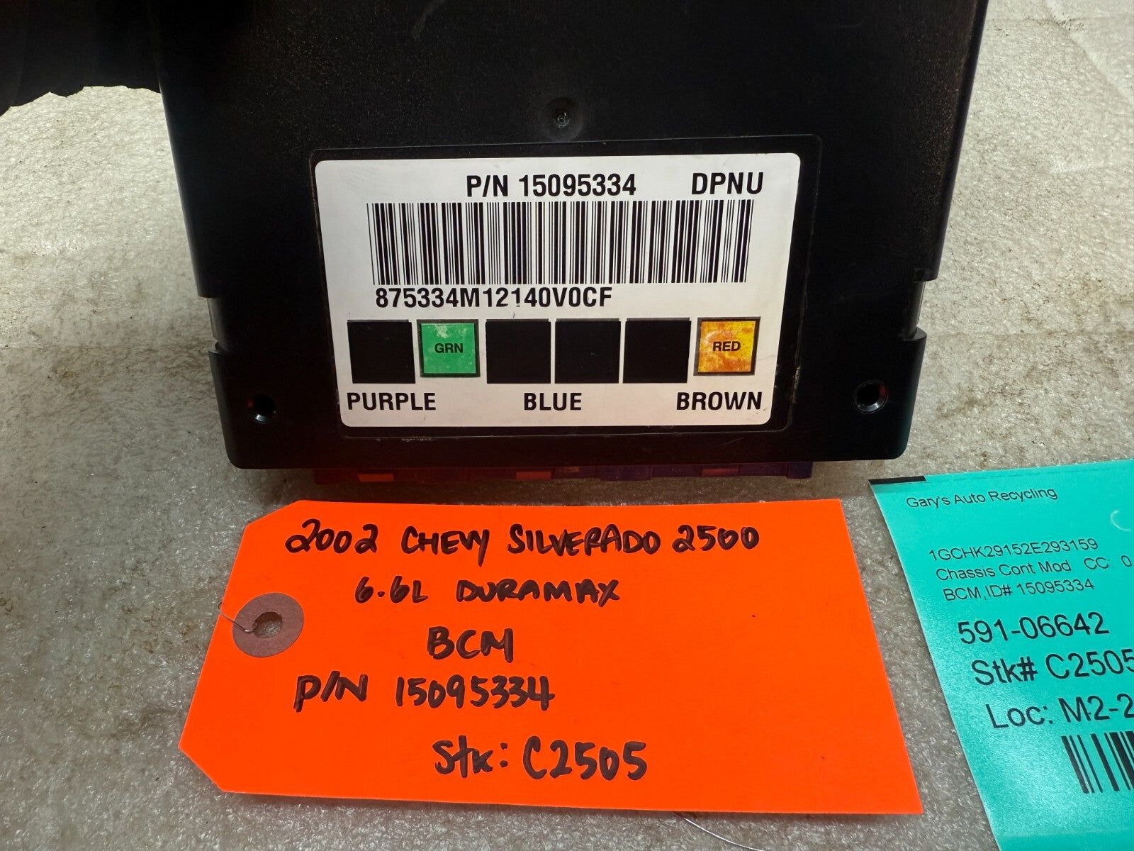 01 02 Chevrolet GMC DURAMAX LB7 6.6 BODY CONTROL MODULE BCM 15095334