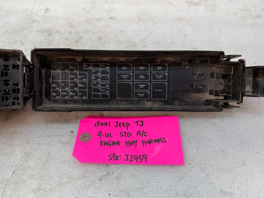2001 JEEP WRANGLER TJ 4.0 M/T MANUAL TRANS ENGINE FUSE BOX HARNESS LOOM w A/C