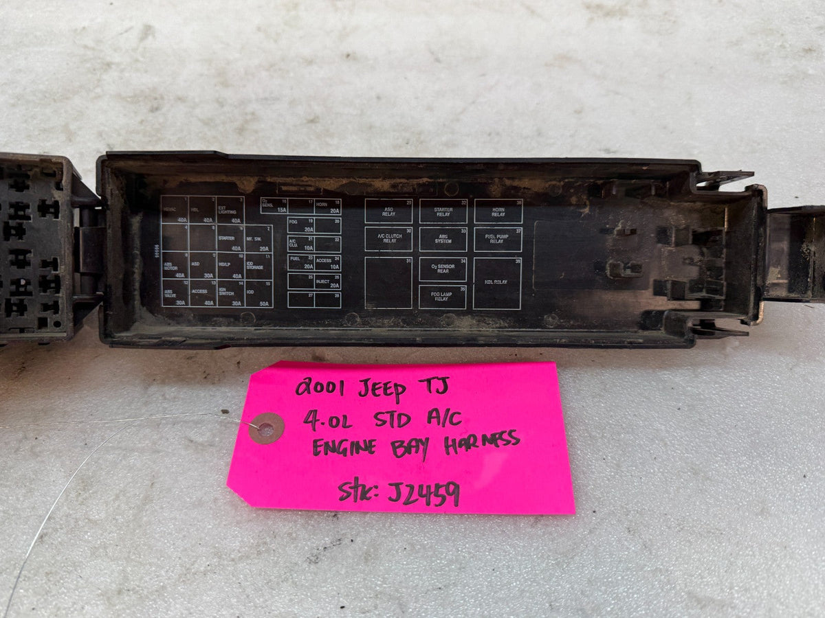 2001 JEEP WRANGLER TJ 4.0 M/T MANUAL TRANS ENGINE FUSE BOX HARNESS LOOM w A/C