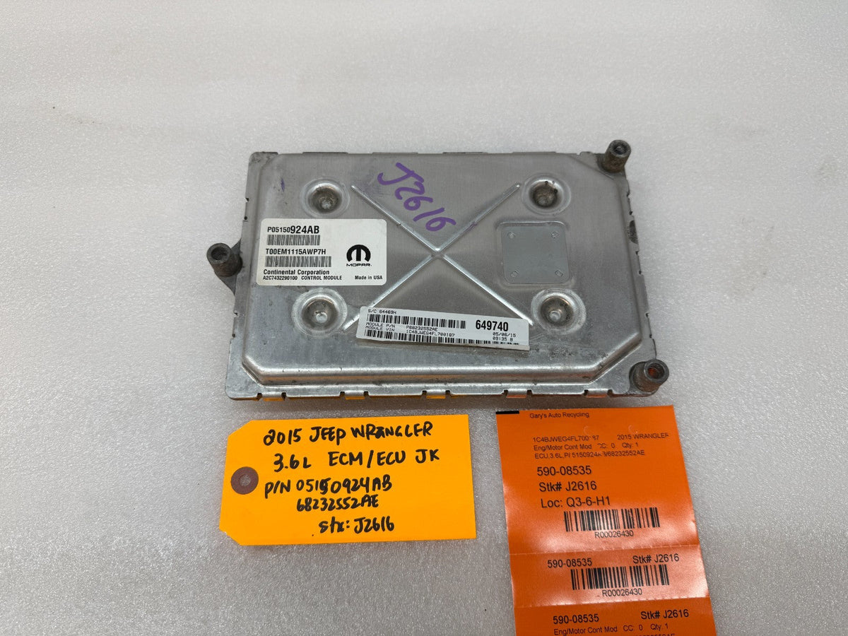 15 JEEP WRANGLER JK 3.6 MANUAL TRANS ENGINE COMPUTER ECM ECU P05150924AB