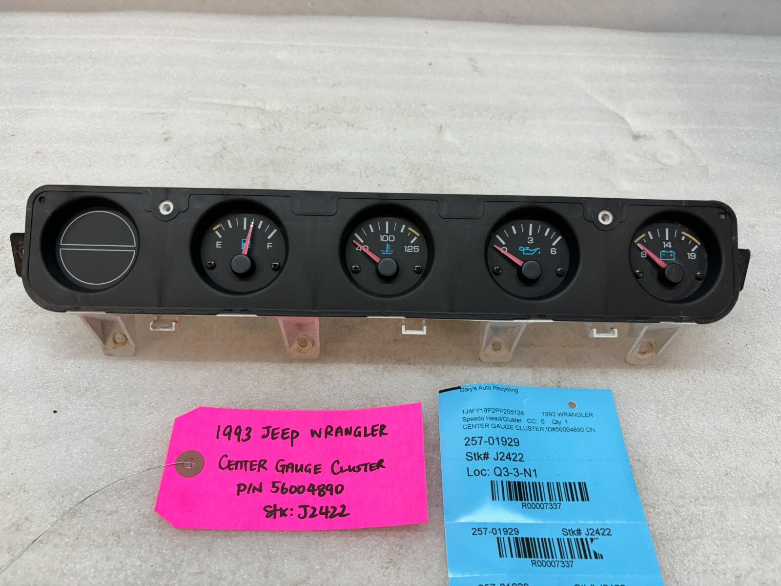 92-95 JEEP WRANGLER YJ OEM METRIC CENTER GAUGE CLUSTER P56004890