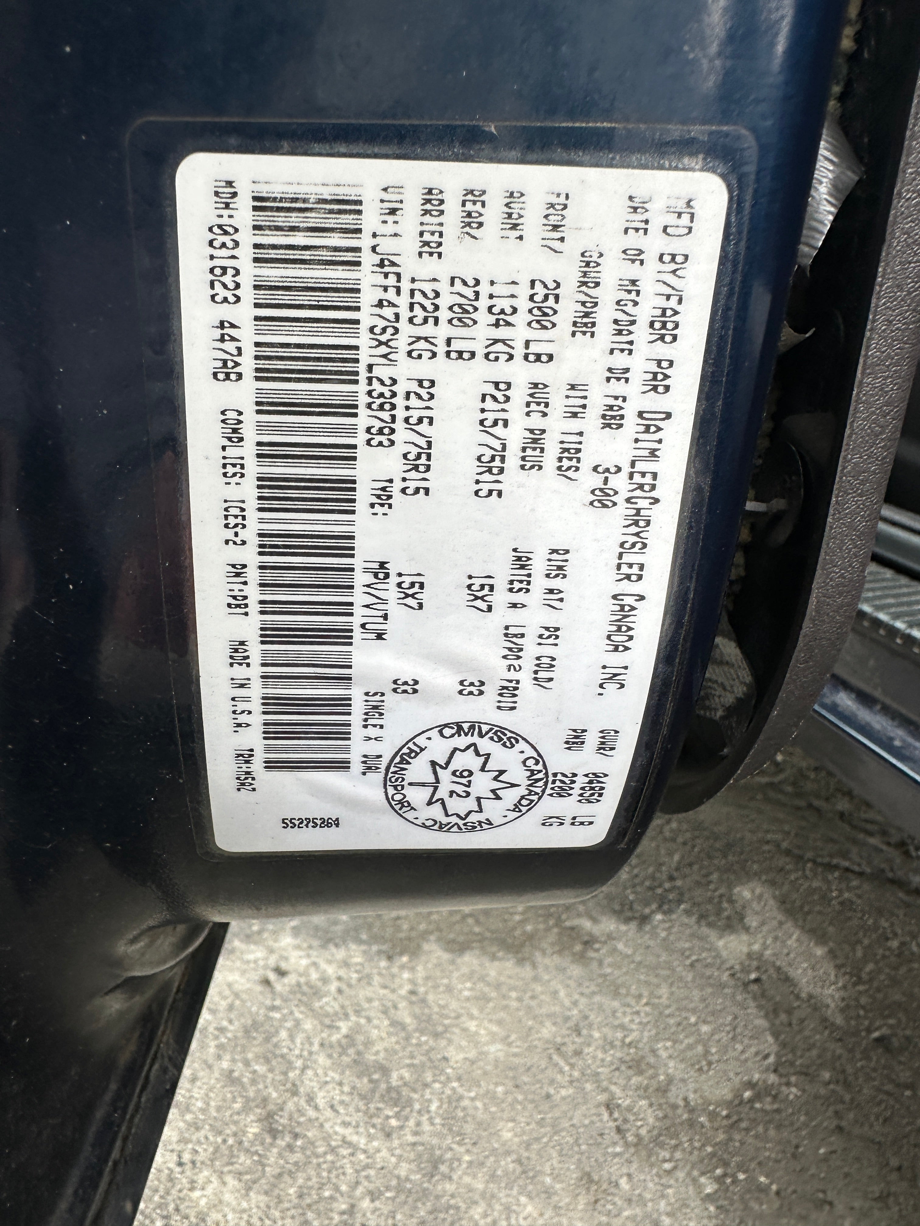 2000 Jeep Cherokee XJ 4.0 2dr – J2511