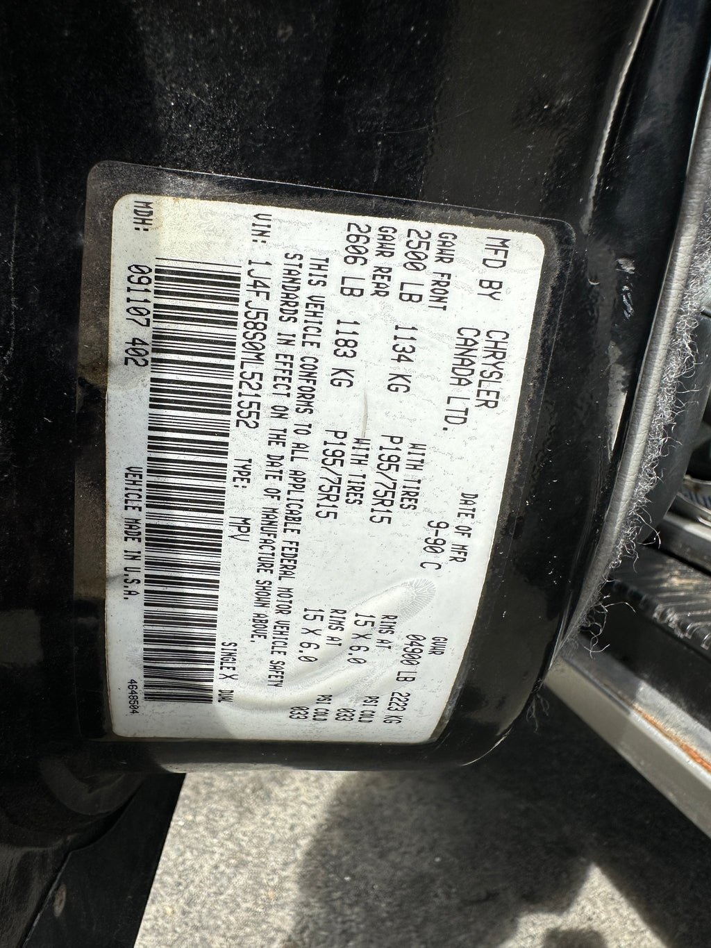 1991 Jeep Cherokee XJ 4.0 – J2516