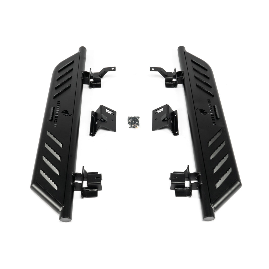 Side view of running boards for 2021-2025 Ford Bronco 2 door textured black